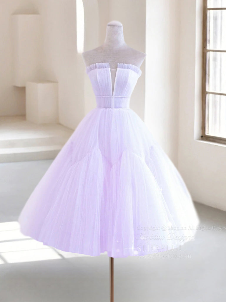 A-Line Tull Purple Short Prom Dress, Purple Homecoming Dress