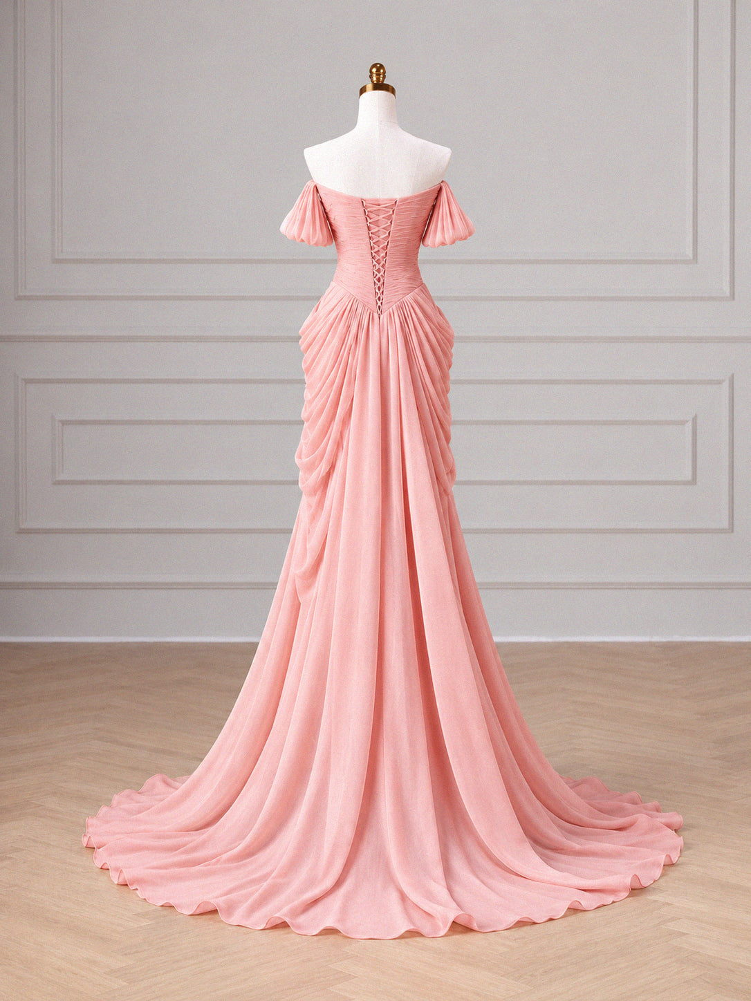 A-line Sweetheart Neck Off Shoulder Pink Long Prom Dress