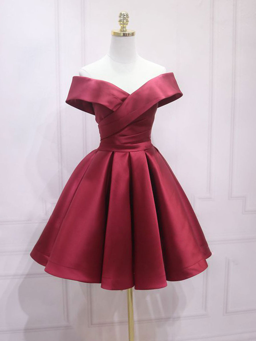 Evening Gown Burgundy Dress Juniors A-Line Off Shoulder Satin Burgundy Short Prom Dress, Burgundy Homecomi Shopluu Evening Gown Burgundy Dress Juniors A-Line Off Shoulder Satin Burgundy Short Prom Dress, Burgundy Homecomi Shopluu