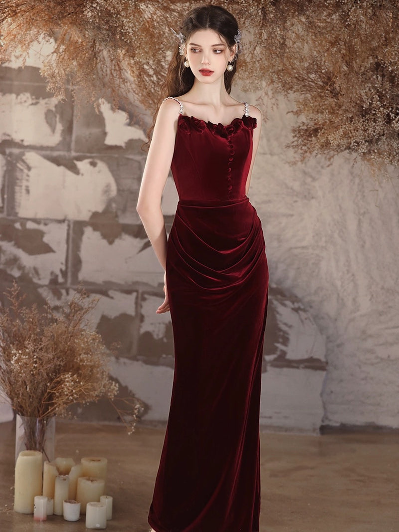 Simple Velvet Mermaid Burgundy Long Prom Dress, Burgundy Long Formal Dress US 4 / Burgundy Simple Velvet Mermaid Burgundy Long Prom Dress, Burgundy Long Formal Dress US 4 / Burgundy