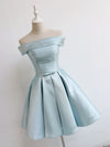 Simple A-Line Satin Blue Short Prom Dress