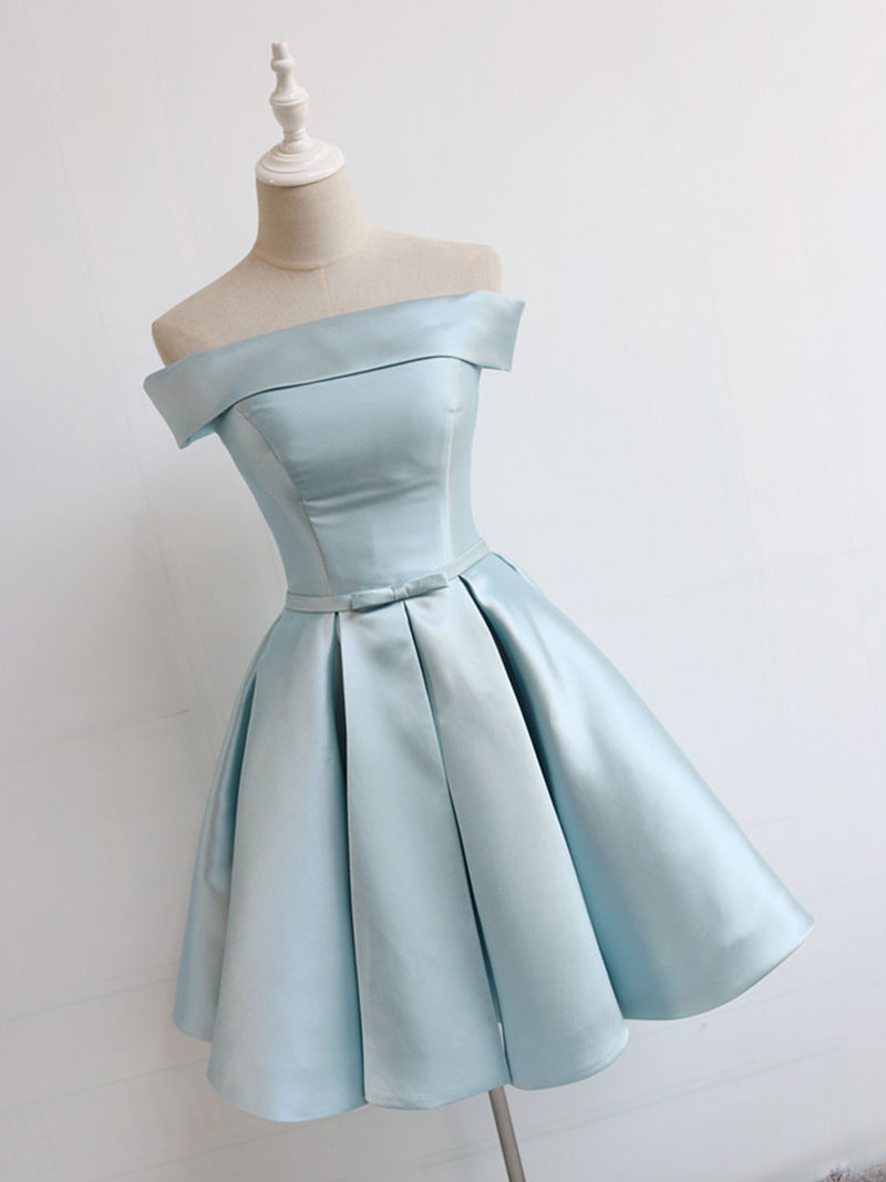 Simple A-Line Satin Blue Short Prom Dress