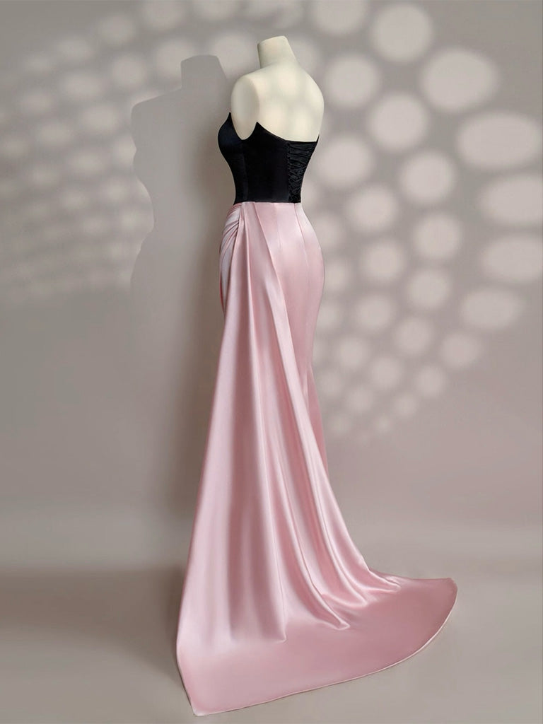 Mermaid Satin Sweep Train Pink Long Prom Dress