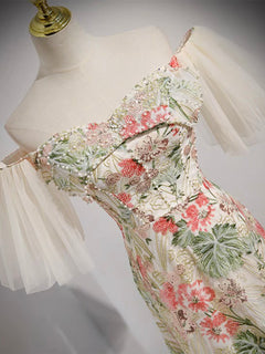 Champagne Lace Long Prom Dress, Champagne Lace Long Formal Dress