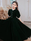 Simple High Neck Velvet Green Long Flower Girl Dress