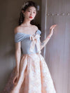 A-Line Off Shoulder Satin Pink Long Prom Dress, Pink Long Evening Dress