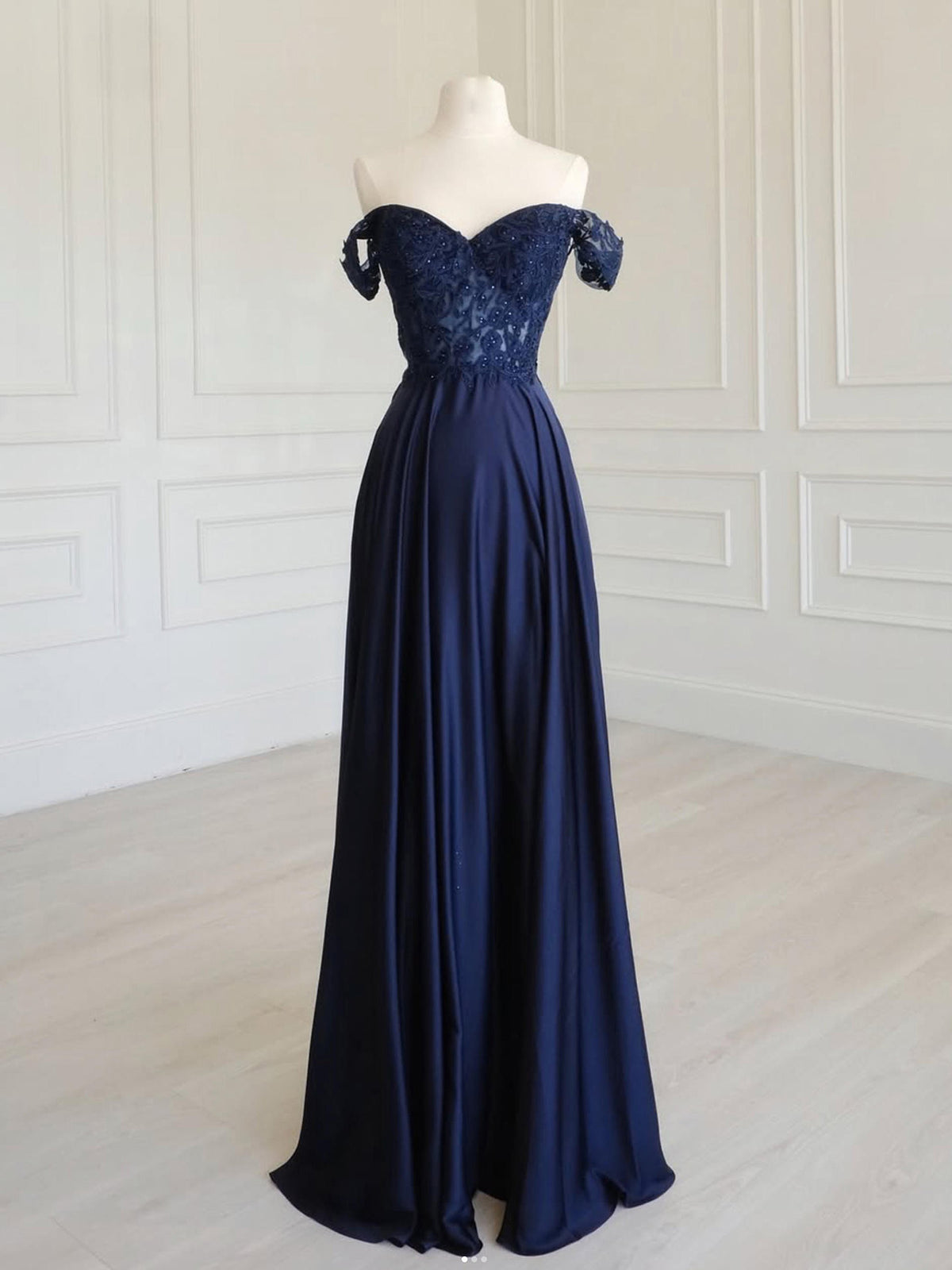A-Line Sweetheart Neck Off Shoulder Chiffon Long Prom Dress with Lace