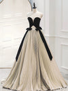 A-Line Sweetheart Neck Velvet Satin Champagne Long Prom Dress, Champagne Evening Dress