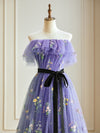 A-Line Tulle Lace Purple Long Prom Dress, Purple Long Formal Dress