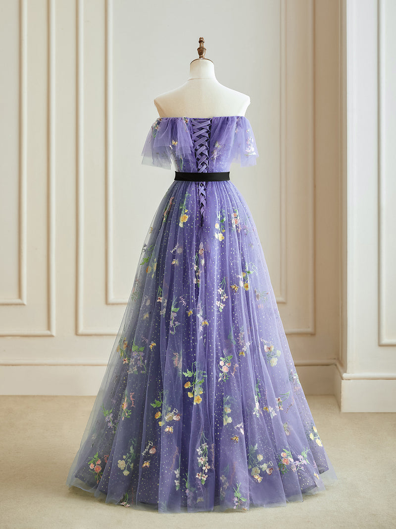 A-Line Tulle Lace Purple Long Prom Dress, Purple Long Formal Dress shopluu A-Line Tulle Lace Purple Long Prom Dress, Purple Long Formal Dress shopluu