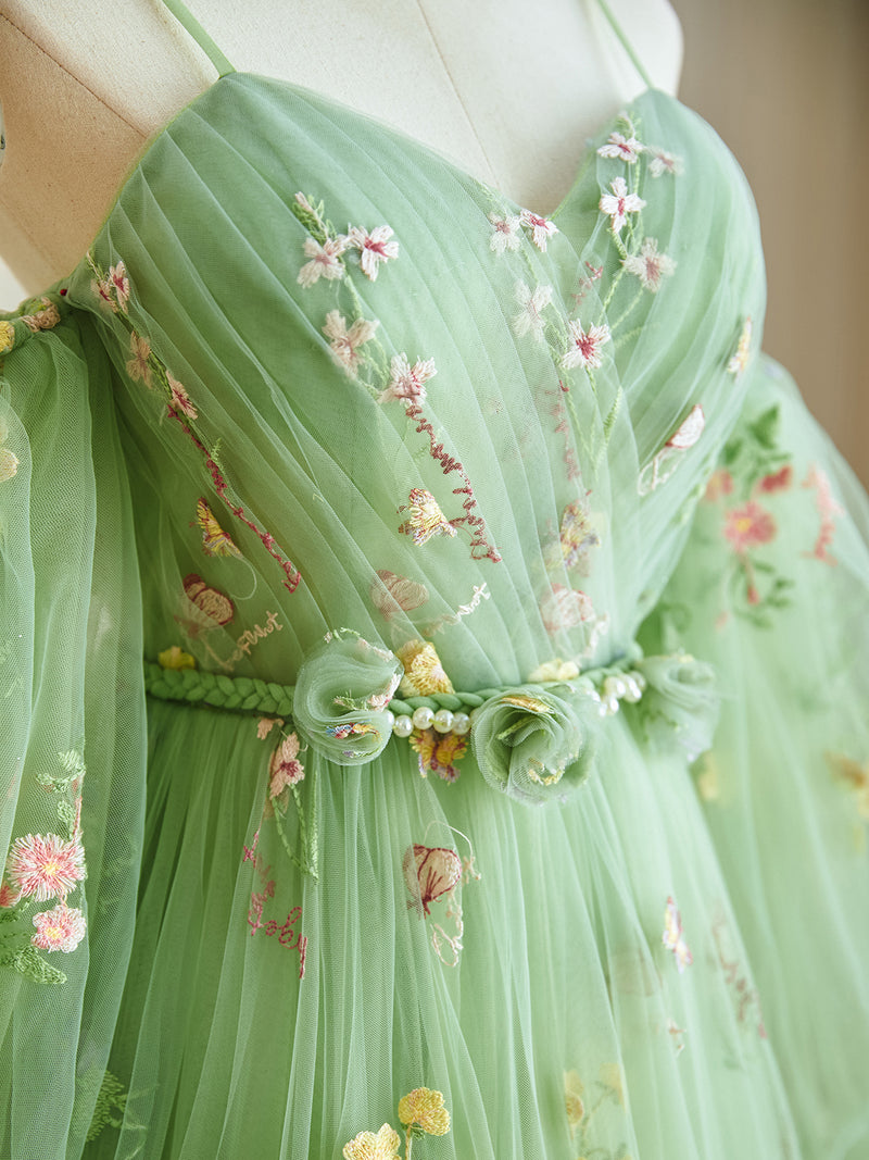 A-Line Sweetheart Neck Tulle Lace Green Long Prom Dress, Green Lace Lo shopluu A-Line Sweetheart Neck Tulle Lace Green Long Prom Dress, Green Lace Lo shopluu