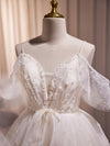 A-Line V Neck Tulle Short Beige Prom Dress, Cute Beige Homecoming Dress