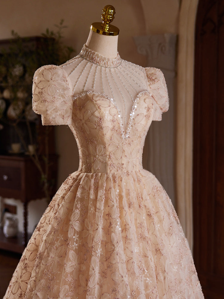 open lace back dress Champagne Pink Tulle Lace Tea Length Prom Dress with Beads Custom Size / Champagne Pink open lace back dress Champagne Pink Tulle Lace Tea Length Prom Dress with Beads Custom Size / Champagne Pink