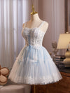 A-Line Tulle Lace Blue Short Prom Dress, Blue Homecoming Dress