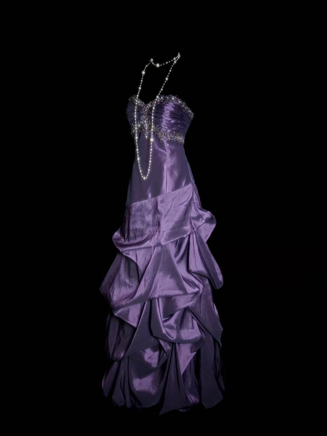 Elegant Sweetheart Neck Taffeta Purple Long Prom Dress with Beads