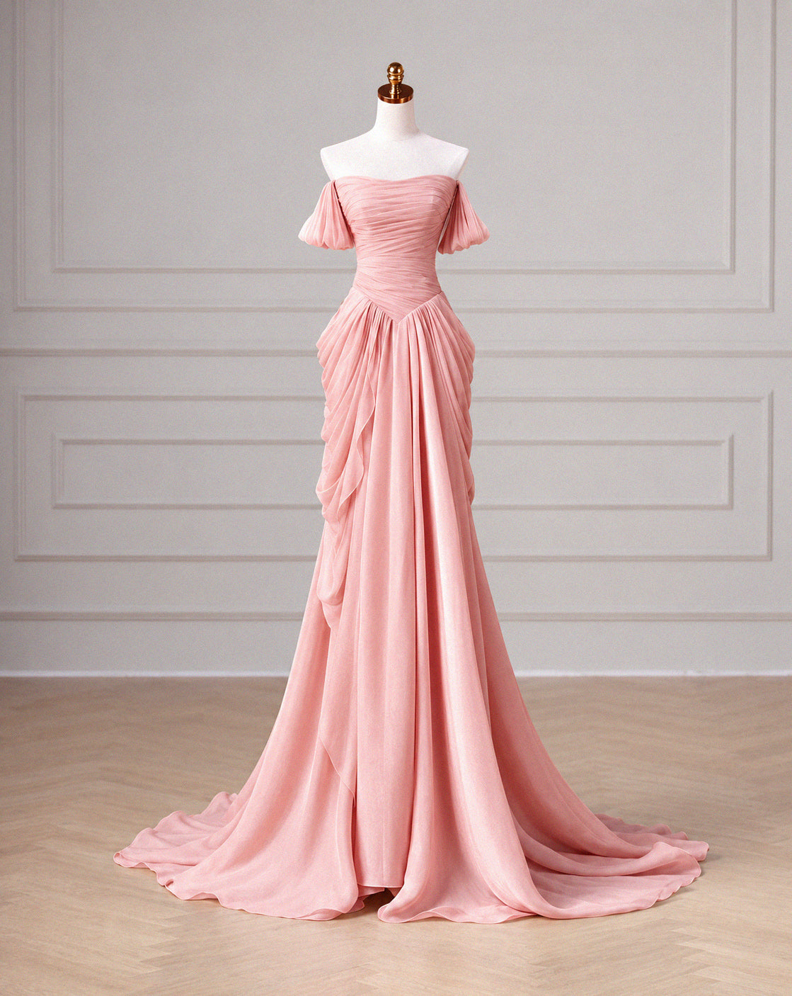 A-line Sweetheart Neck Off Shoulder Pink Long Prom Dress