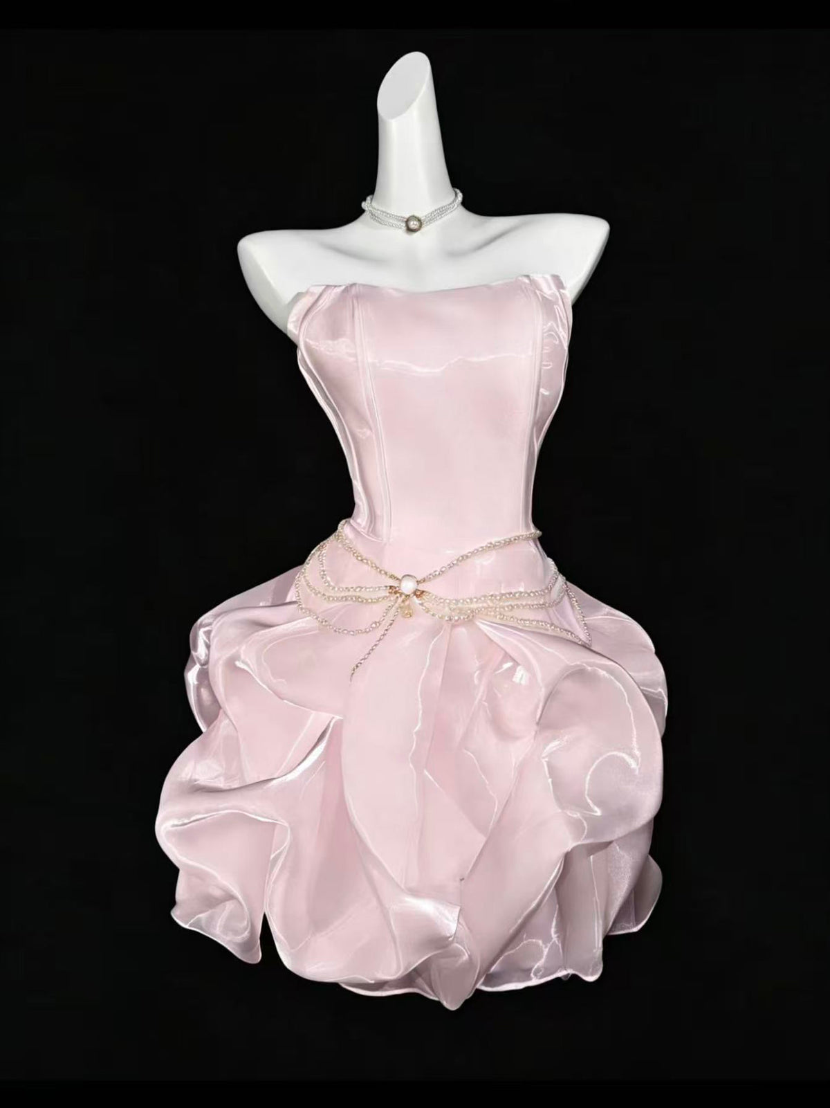Unique Pink Satin Short Prom Dress. Pink Homecoming Dress