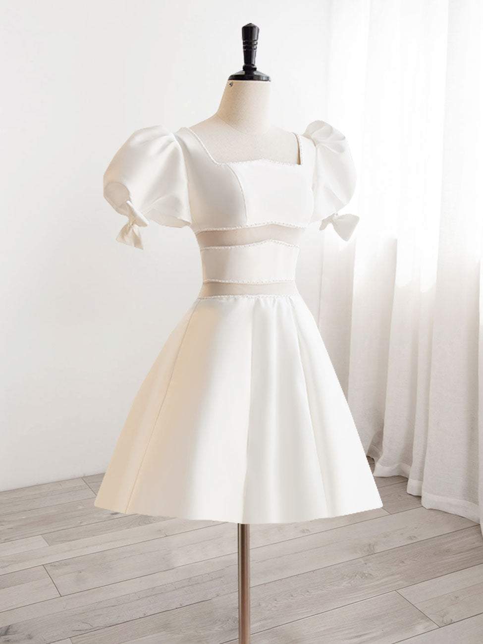 A-Line Square Neckline Ivory Short Prom Dress, Cute  lvory Homecoming Dress