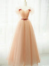 A-Line Champagne Tulle Long Prom Dress, Champagne Long Formal Dress
