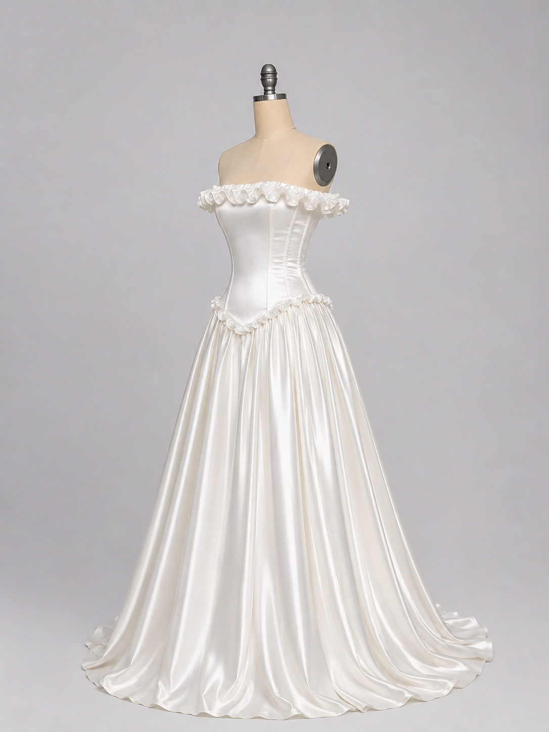 A-line Off Shoulder Satin White Long Prom Dress, White Long Formal Dress