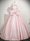 A-Line Satin Pink Long Prom Dress, Pink Long Evening Dress