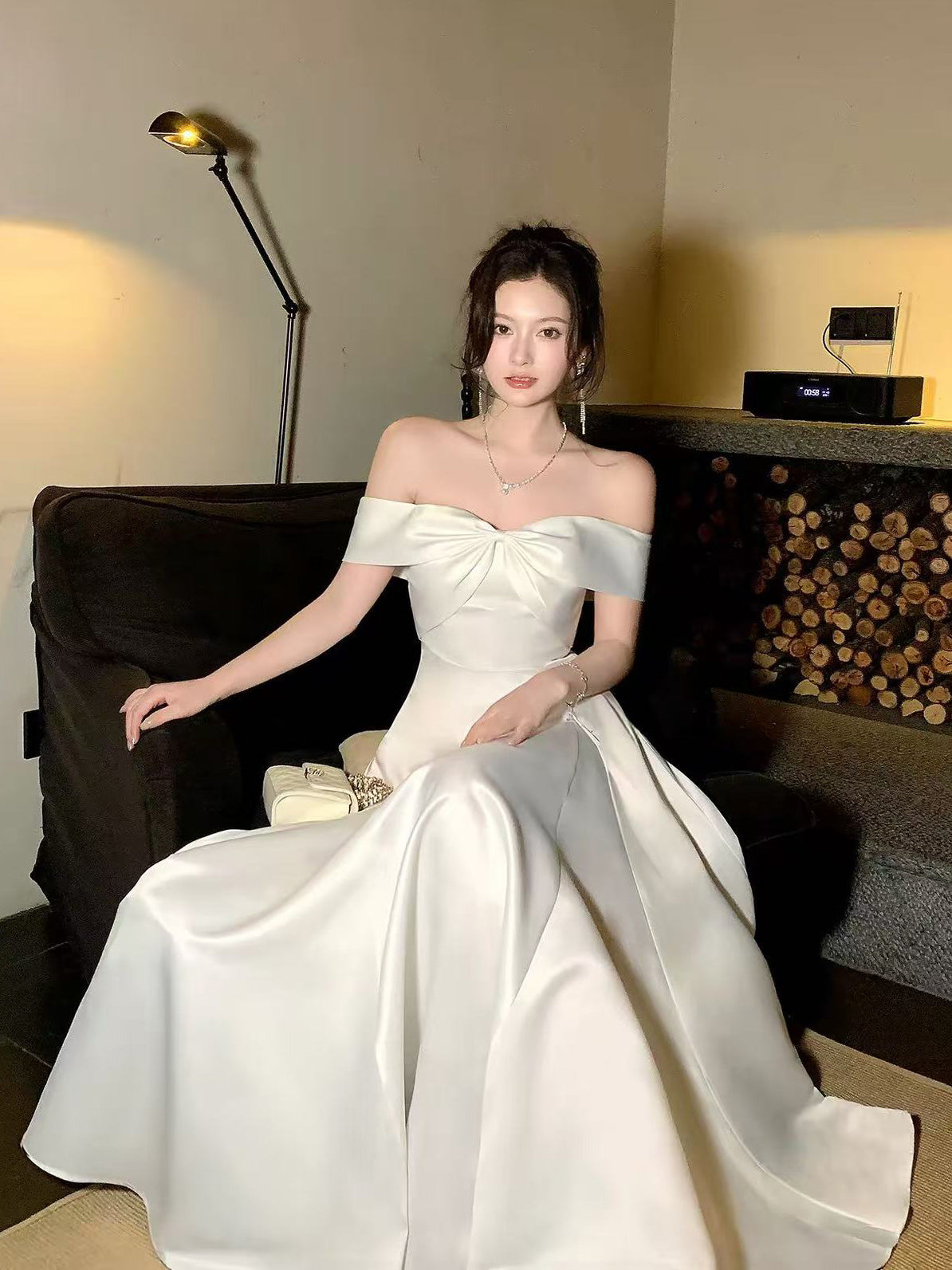 A-line Off Shoulder Sweetheart White Long Prom Dress