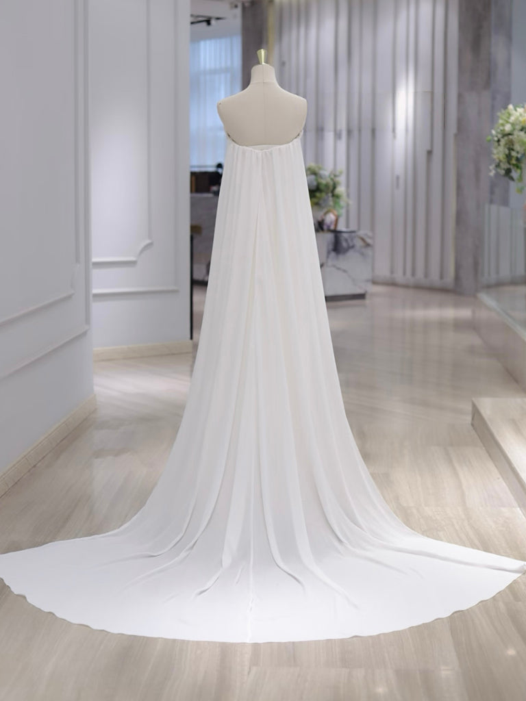 Simple A-line Satin Court Train White Long Prom Dresses
