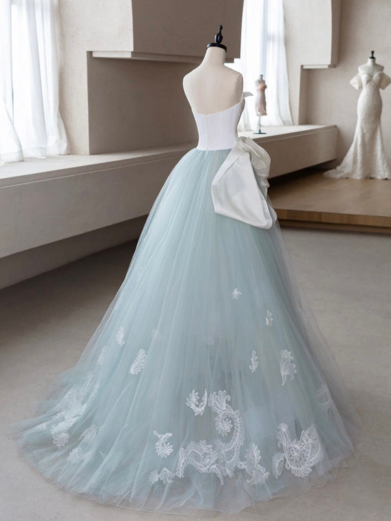 A Line Blue Tulle Lace Flower Long Prom Dresses, Blue Flower Long Formal Evening Dresses, US 10 / Blue as Pics / No Rush A Line Blue Tulle Lace Flower Long Prom Dresses, Blue Flower Long Formal Evening Dresses, US 10 / Blue as Pics / No Rush
