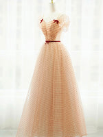A-Line Champagne Tulle Long Prom Dress, Champagne Long Formal Dress