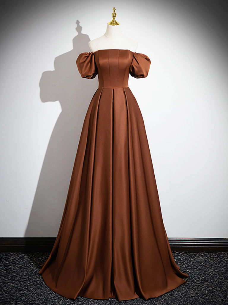 Simple A-Line Satin Brown Long Prom Dress, Brown Long Formal Dress – shopluu