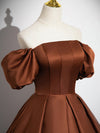 Brown A-Line Satin Long Prom Dress, Brown Long Formal Dress