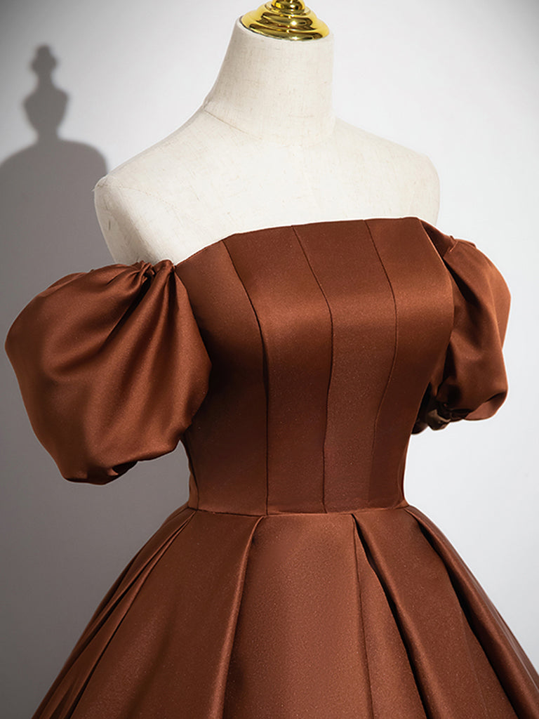 Brown Satin Floor Length Prom Dress , Off The Shoulder A-Line Evening Dress US 4 / Brown Brown Satin Floor Length Prom Dress , Off The Shoulder A-Line Evening Dress US 4 / Brown