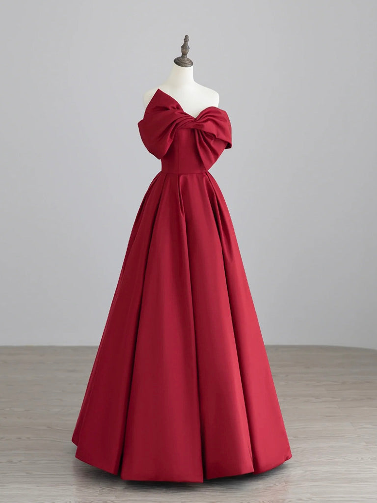 A-Line Satin Dark Red Long Prom Dress, Dark Red Long Formal Dress US 8 / Custom Color