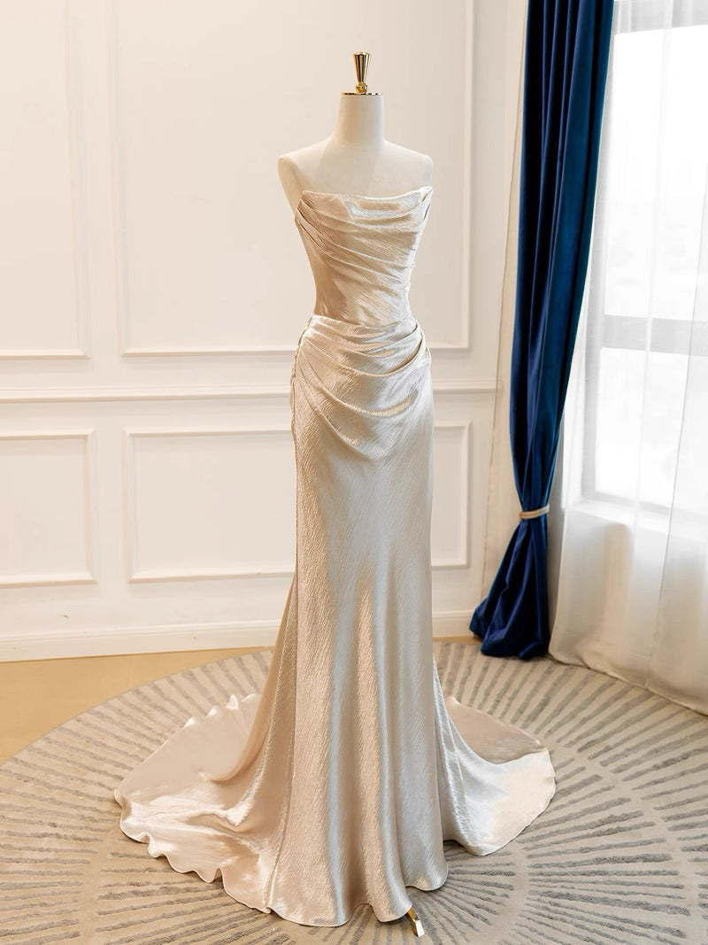 Simple Mermaid Champagne Long Prom Dress, Champagne Evening Dress
