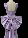 Simple Satin Purple Long Prom Dress, Purple Long Formal Dress with bow tie