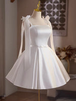 Simple White Satin Short Prom Dress, White Homecoming Dress
