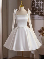 Simple White Satin Short Prom Dress, White Homecoming Dress