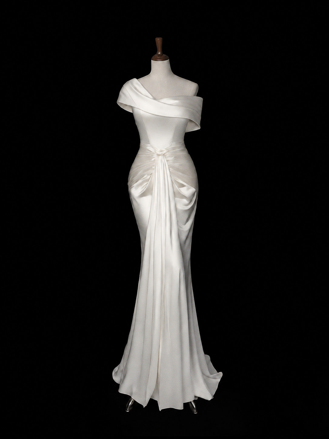 Mermaid Off Shoulder Satin Long White Prom Dress, White Long Evening Dress