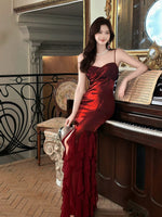 Mermaid Sweetheart Neck Satin Burgundy Long Prom Dress, Burgundy Party Dress