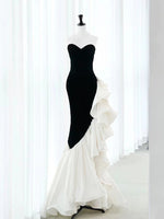 Mermaid Velvet Black/White Long Prom Dress, Black/White Long Formal Dress