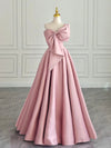 A-Line Sweetheart Neck Satin Pink Long Prom Dress, Pink Long Evening Dress