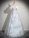 A-Line Off Shoulder Satin Long Prom Dress, Blue Long Formal Dress