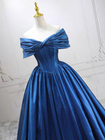 A-Line Off Shoulder Blue Long Prom Dress, Blue Long Formal Dress