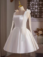 Simple White Satin Short Prom Dress, White Homecoming Dress