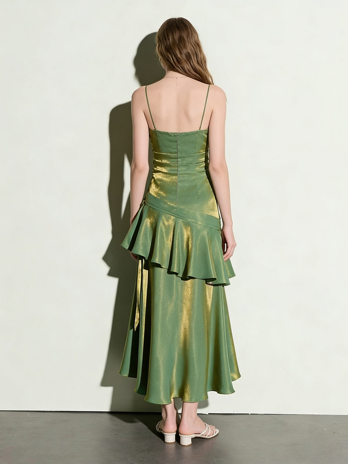 A-line Sweetheart Tea Length Silk Green Prom Dress