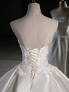 A-Line Satin Lace  ivory Long Wedding Dress, Lace Weeding Party Dress