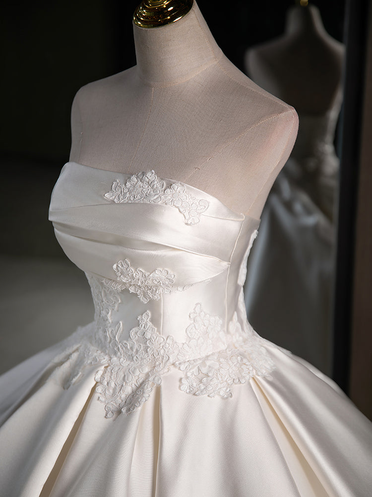 A-Line Satin Lace ivory Long Wedding Dress, Lace Weeding Party Dress US 14 / ivory A-Line Satin Lace ivory Long Wedding Dress, Lace Weeding Party Dress US 14 / ivory