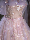 A-Line Off Shoulder Tulle Lace Purple Long Prom Dress, Purple Formal Dress