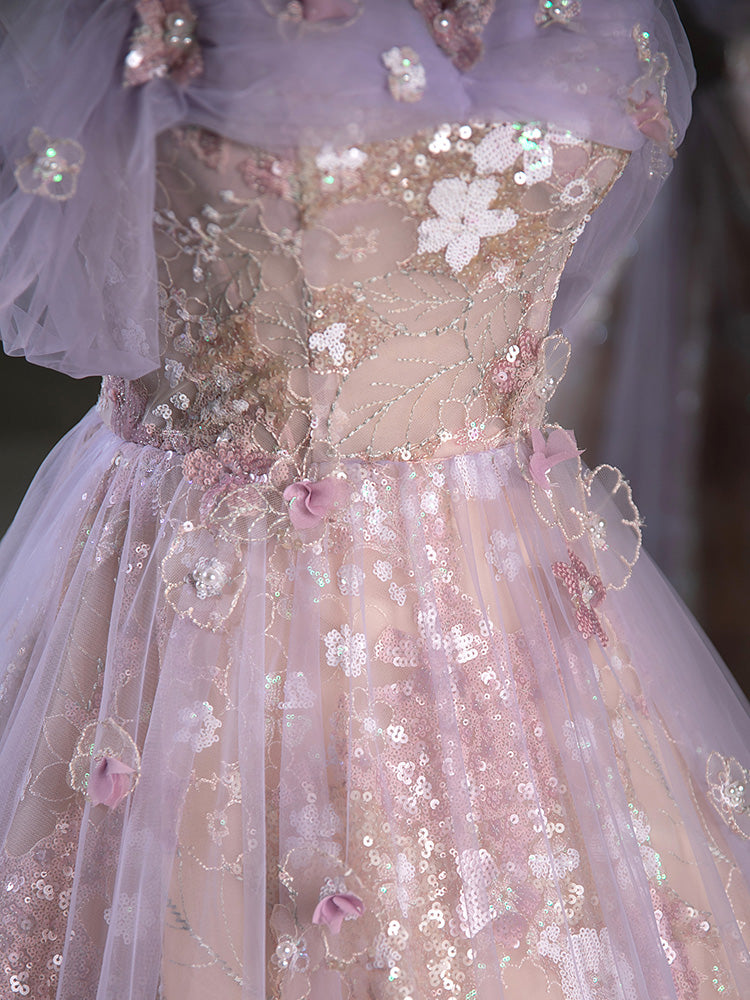 Purple A-Line Off the Shoulder Sequins Prom Dress, Lovely Tulle Corset Floor Length Evening Dress US 2 / Same As Picture Purple A-Line Off the Shoulder Sequins Prom Dress, Lovely Tulle Corset Floor Length Evening Dress US 2 / Same As Picture