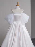 A-Line Satin Tulle Light Champagne Long Prom Dress, Light Champagne Formal Dress